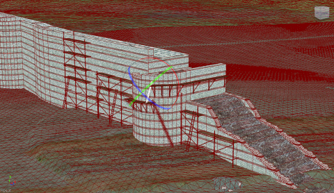 Fig. 11 : Modélisation du rempart du Bas-Empire en construction