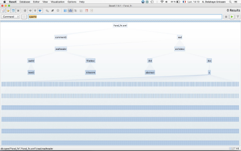 Fig. 2 : Capture d’écran d’une visualisation de la structure de la base de données à l’aide de l’outil « arbre » de BaseX Editor