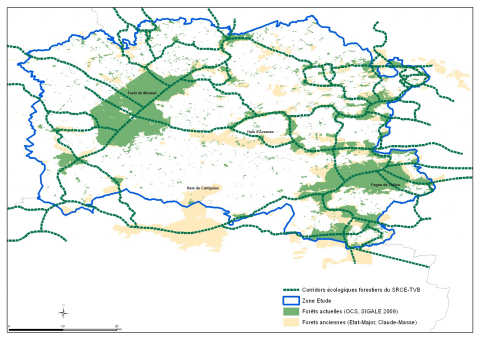 Fig. 7 : Comparaison corridors forestiers SCRE et forêts anciennes