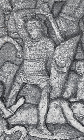 Fig. 7 : Haut-relief du grand socle du second attique. Face nord de l’arc d’Orange (19-27 ap. J.-C.), Orange © Émile ESPERANDIEU, Recueil général des bas-reliefs de la Gaule romaine. Alpes Maritimes, Alpes Cottiennes, Corse, Narbonnaise, Paris, Impr. Nationale 1907, p. 192