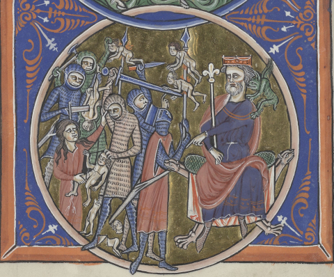Fig. 4 : Paris, Bibliothèque nationale de France, Manuscrit Arsenal 1186. Détail (fol. 19v) : Le Massacre des Innocents © Bibliothèque nationale de France