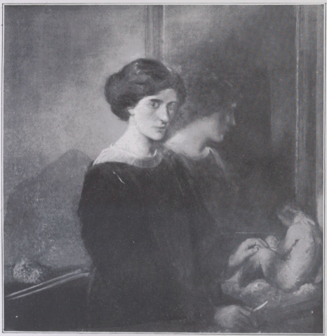 Fig. 2 - Charles Haslewood Shannon (1863-1937), The sculptress (miss Bruce), 1907, huile sur toile, 115 x113 cm, Paris, musée d’Orsay, inv. RF 1980-166, © Source gallica.bnf.fr. Publiée dans Léonce Bénédite, Le Musée du Luxembourg : peintures, pastels, aquarelles et dessins des écoles étrangères, Paris, H. Laurens, 1924, p. 80.