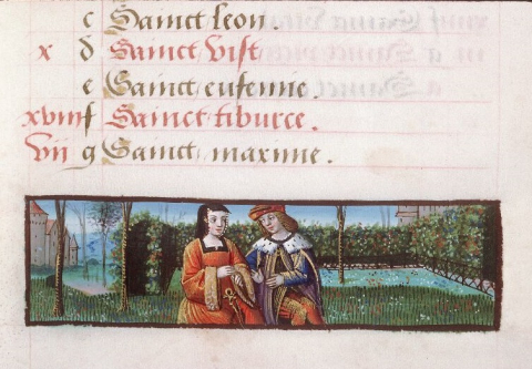 Fig. 10 : Anonyme, Heures à l’usage de Tours ou de Bourges, fol. 4r : Calendrier (mois d’avril), Tours ?, 1500, Tours, BM, ms. 2283 © Initiale IRHT
