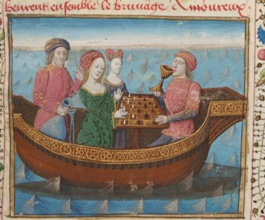 Fig. 1 : Tristan de Léonois, vers 1470, Tristan et Iseut jouant aux échecs, Paris, BnF, Département des manuscrits, Français 112(1), fol. 239