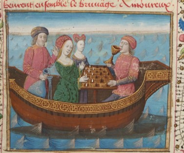 Fig. 1 : Tristan de Léonois, vers 1470, Tristan et Iseut jouant aux échecs, Paris, BnF, Département des manuscrits, Français 112(1), fol. 239