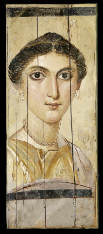 Fig. 12 : La Dame au manteau jaune, 138-161 apr. J. C., bois de tilleul peint à la détrempe, Saqqarah, Paris