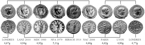 Fig. 7b : extrait du réseau des liaisons de coins entre les aurei de la 1ère émission.