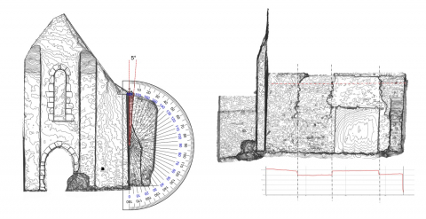 Fig. 18 : Calcul d'angle d'écartement et profil de coupe du gouttereau