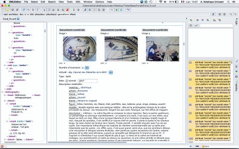 Fig. 1 : Capture d’écran d’un objet et de ses métadonnées encodés sous XMLmind XML Editor