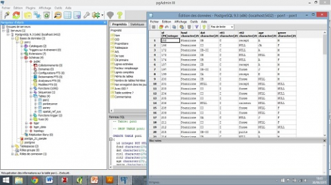 Fig. 6 : L’interface de PostgreSQl et la table « pon1 » des tombes