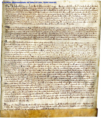 Fig. 7 : vidimus de l’abbaye Saint-Serge de Gibelet/Byblos (1279) © Inventaire de l’abbaye Notre-Dame de la Ferté-sur-Grosne, Archives départementales de Saône-et-Loire, Mâcon (71), H27/65