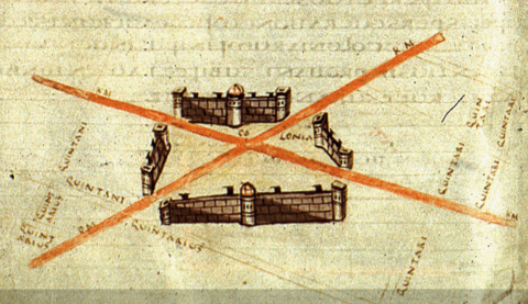 Fig. 2 : HYGIN L’ARPENTEUR, L’établissement des limites, manuscrit Arcenarius A, p. 138 (a) © Institut des Sciences et Techniques de l’Antiquité, UR 4011, Besançon [en ligne] https://ista.univ-fcomte.fr/ed-src/gromatiques/hygin-cd/arcerianus-a/461-arcerianus_a_138a (consulté le 15 décembre 2022)