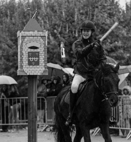 Fig. 5 : Fête de la Quintaine à Saint-Léonard-de-Noblat (87, Limousin), destruction de la Quintaine (tour-prison) à coups de massue, sur le Champ Magne, photographie © Benoit ROCHER [en ligne] http://benroc.com/albums/tirages-limitees/content/quintaine-27/ (consulté le 15 décembre 2022), voir aussi, Saint-Léonard-de-Noblat – La Quintaine, vidéo, 5’06 © Michel CIRIA [en ligne] https://youtu.be/sgKlgKQqiUI (consulté le 15 décembre 2022)