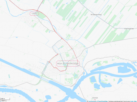 Fig. 17 : Wijk bij Duurstede / Dorestad (Pays-Bas), localisation du toponyme « Cothen » à proximité du site de Dorestad, second port et emporium mérovingien et carolingien © Contributeurs OpenStreetMap [en ligne] lien OSMap Dorestad (consulté le 15 décembre 2022)