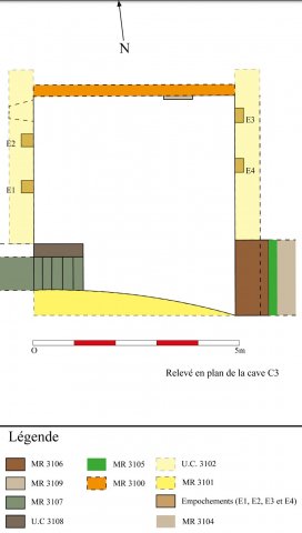 Fig. 6 : Relevé plan au 1/100e de la cave C3 (relevé et D.A.O. © C. Armand)
