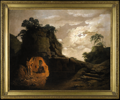 Fig. 9 : Joseph Wright of Derby, Virgil's Tomb by Moonlight, with Silius Italicus Declaiming, huile sur toile, 1,016 x 1,27 m, 1779 © New-York, Metropolitan Museum of Arts, 2013.155