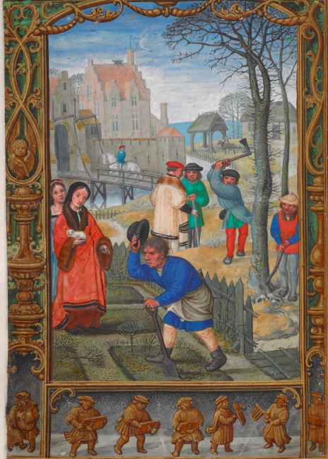 Fig. 4 : Simon Bening, Livre d’heures à l’usage de Rome, fol. 20v : Calendrier (mois d’avril), Bruges, vers 1500, Londres, Bristish Library, ms.add.24098 © British Library
