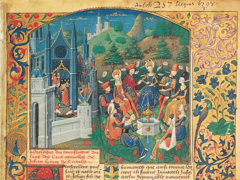 Fig. 12 : Boccace, Décaméron, fol. 1r, France, XVe siècle, Paris, BnF, ms.fr.129 © Gallica BnF