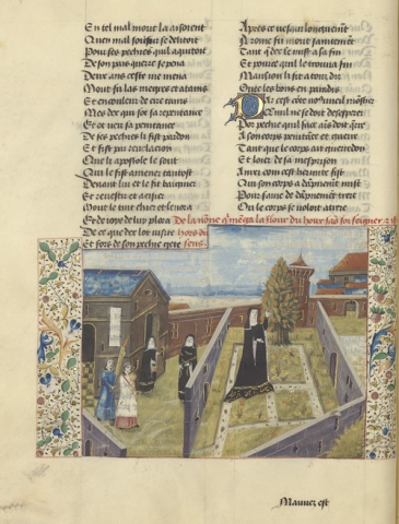 Fig. 28 : Anonyme, Vie des Pères, enluminée par le Maître du maréchal de Brosse, fol. 24v, France du centre, troisième quart du XVe siècle, Paris, bibliothèque de l’Arsenal, ms.-5216 réserve © Gallica BnF