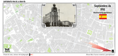 Fig. 10 : Point de vue d’une photographie prise lors de la construction de la Gran Vía © Álvaro Ruiz Cuevas