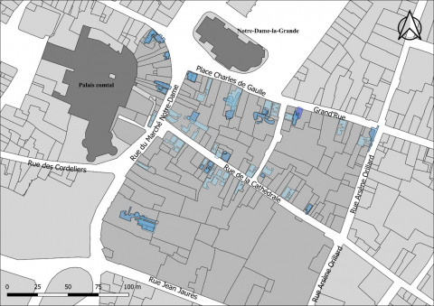 Fig. 1 : Géoréférencement et vectorisation des caves visitées et relevées par niveau dans le cadre du mémoire (SIG)